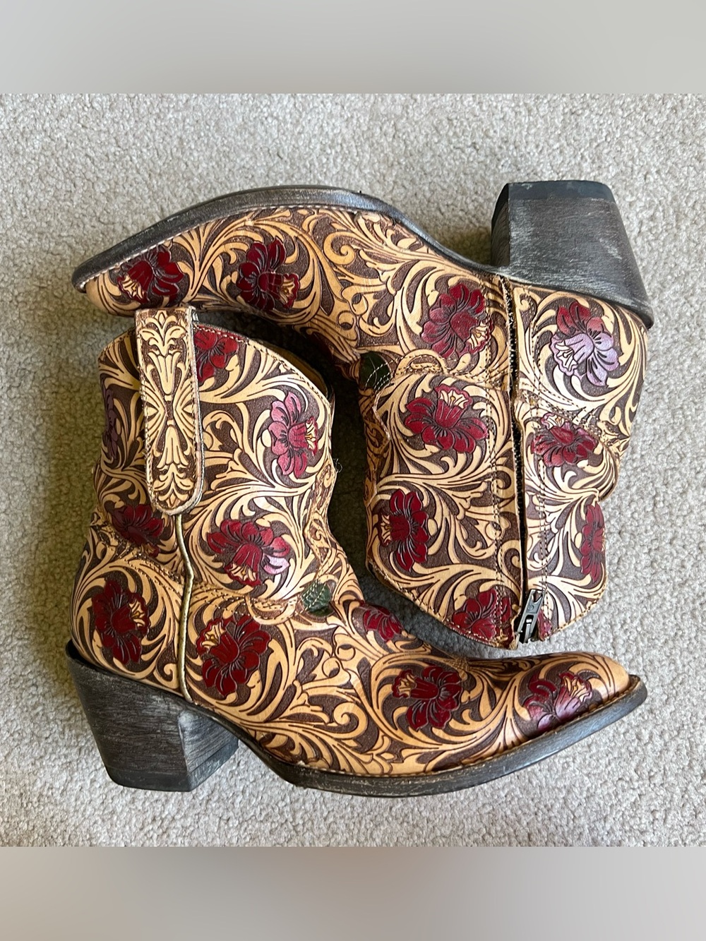 Price is firm- Old Gringo 8 B Tooled Western Cowboy Boots Zip Ankle Booties